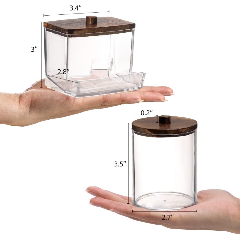 Tbestmax 4 Pack Qtip Holder Bathroom Container  10/7oz Cotton Ball/Swabs Dispenser  Apothecary Jar with Bamboo Lids for Organizer and Storage (Brown) - Image 4